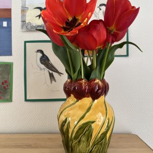 Vase Ancien Barbotine Tulipes Sarreguemines