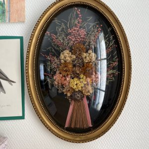 Ancien Cadre Bombé Fleurs Séchées