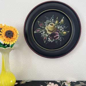 Ancienne Peinture Florale sur Bois
