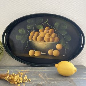 Ancien Plateau en Bois Peint Nature Morte