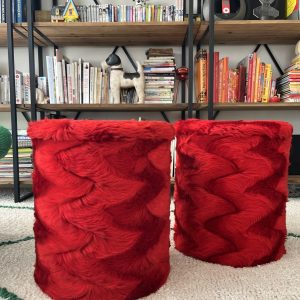 Pouf Coffre Vintage Fourrure Rouge
