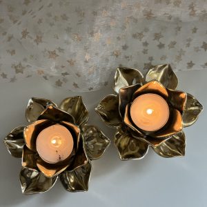 Bougeoirs Fleur en Céramique Dorée