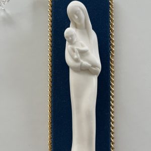 Vierge à l’enfant Albâtre et Velours Vintage