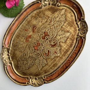 Plateau Florentin En Bois Vintage