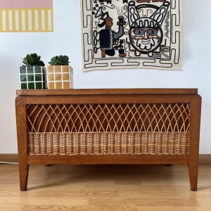Coffre Banc Ancien Bois et Rotin