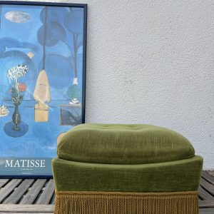 Pouf Ancien Capitonné Velours Vert
