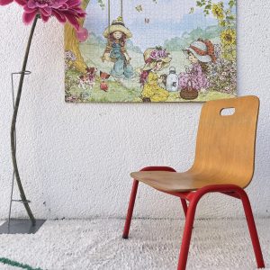Chaise d’école Vintage en Bois et Métal Rouge