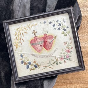 Gravure ancienne XIXe siècle "Cœurs Sacrés" Rehaussée à la main