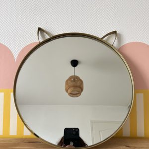 Miroir Rond Chat En Métal Doré Mat
