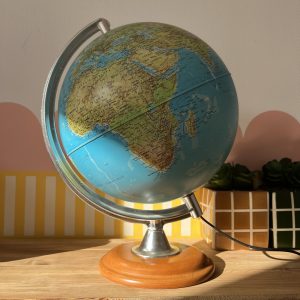 Globe Terrestre Lumineux Vintage Tecnodidattica – Pied Bois & Métal – Made in Italy (Circa 1970-1980)