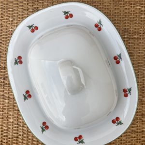 Beurrier Motif Cerises En porcelaine