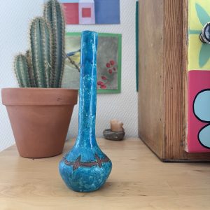 Soliflore Vintage en Céramique Bleu Turquoise Texturée – Années 50/60