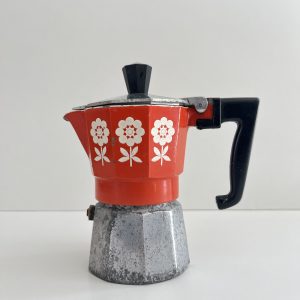 Cafetière Italienne Vintage Gemeli Stilnova (Années 60/70) – Rouge & Fleurs Blanches