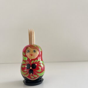 Matriochka Porte Cure Dent en Bois Vintage – Peinte à la Main