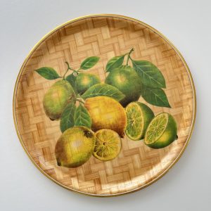 Grand Plateau Rond Vintage en Bambou – Cerclage Laiton Doré