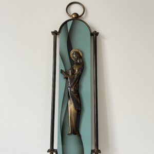 Vierge à l'Enfant moderniste en bronze et bois laqué - Fonderie Bronces Artísticos España(Années 50/60)