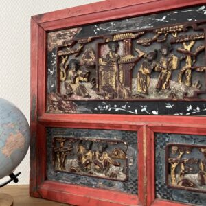Panneau Architectural Chinois en Bois Sculpté et Doré – Époque Fin XIXe / Début XXe (Dynastie Qing)